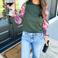 Ribbed Frill Neck Floral Print Long Sleeve Top
