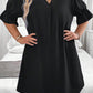 Solid Ruffled Puff Sleeve V Neck Plus Size Mini Dress
