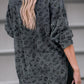 Leopard Print Button Split Neck Waffle Sweatshirt