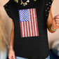 Sequined American Flag Graphic Studded Cap Sleeve T Shirt