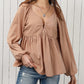 Notched V-Neck Smocked Back Peplum Blouse