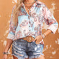 Boho Paisley Print Lantern Sleeve Button-Down Shirt