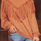 Solid Color Chevron Fringe Loose Pullover Sweatshirt