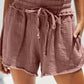 Crinkled Raw Edge Casual Shorts