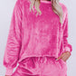 Solid Loose Fit Two Piece Fleece Lounge Set