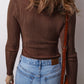 Solid Color Rib Knit U Neck Slim Fit Long Sleeve Top