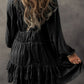 Tiered Ruffled Puff Sleeve Loose Fit Mini Dress