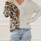 Color Block V Neck Drop Shoulder Knit Sweater