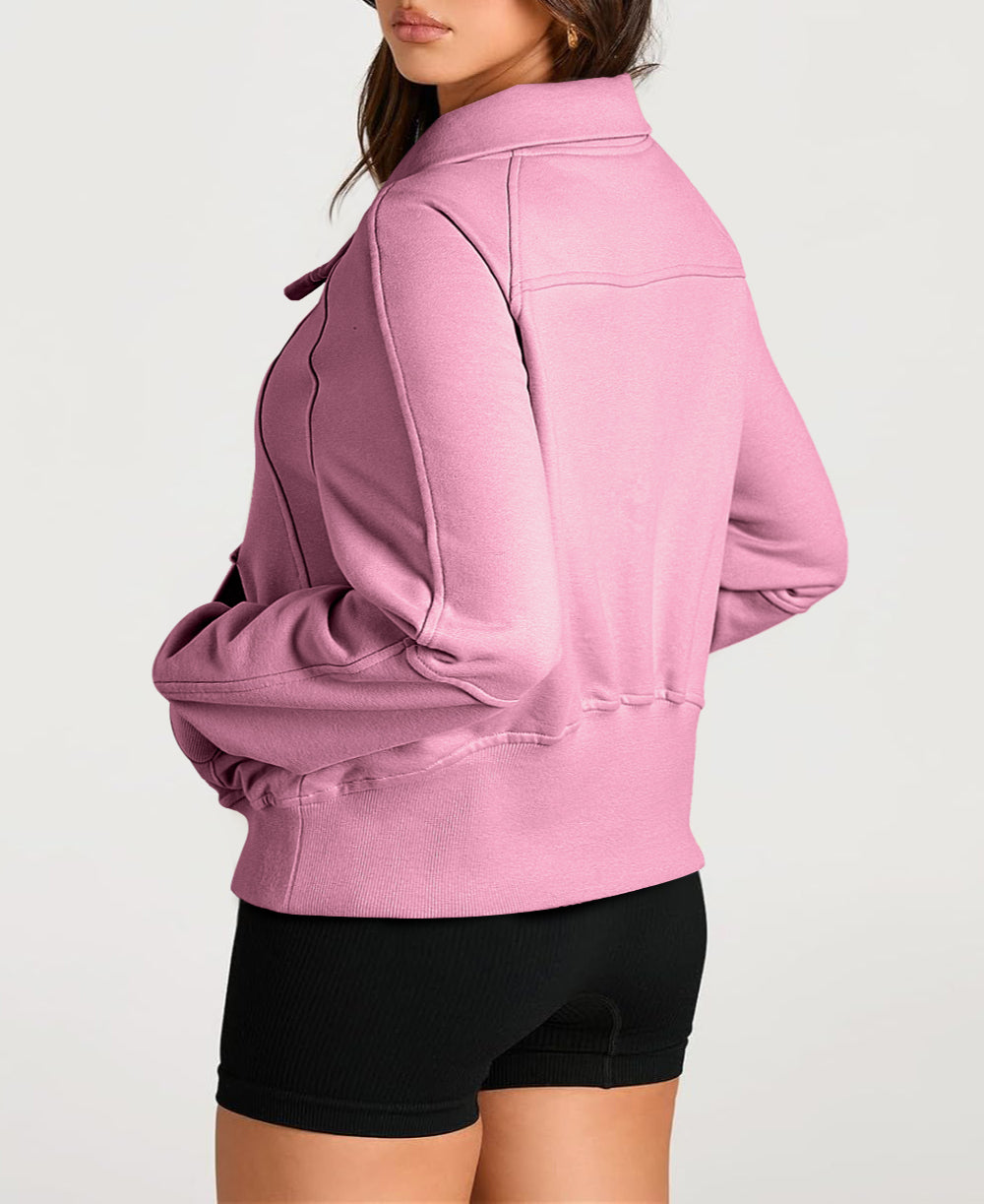 Zip Stand Neck Kangaroo Pocket Sweatshirt