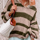 Striped Colorblock Knit V Neck Loose Fit Sweater