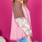 Checkered Paisley Patchwork Raglan Sleeve Seamed Plus Size Top