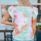 Print Ruffled Cap Sleeve T-shirt