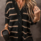 Stripe Buttoned V Neck Drop Shoulder Loose Cardigan