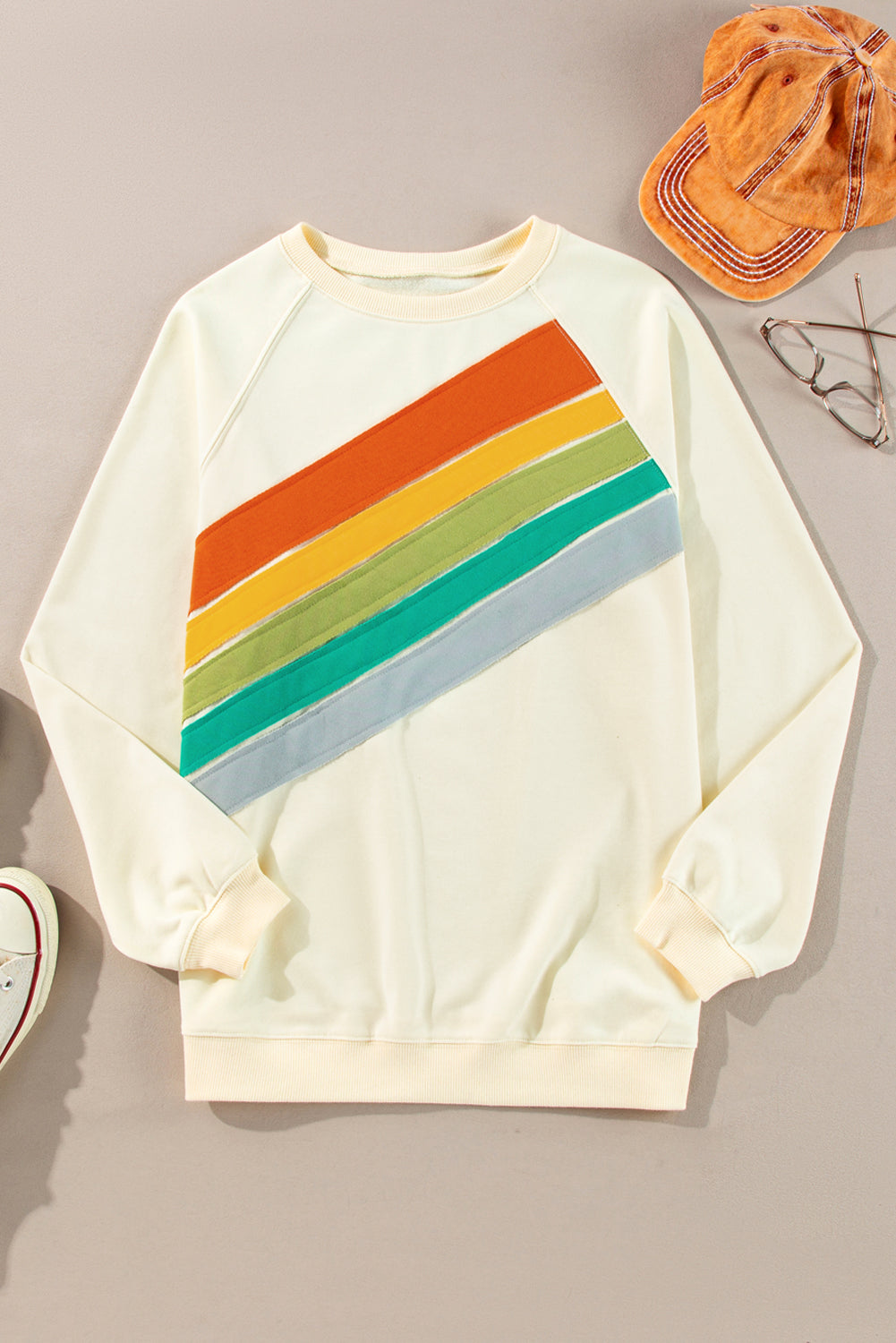 Rainbow Colorblock Striped Pullover Sweatshirt