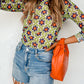 Retro Floral Print Stretchy Long Sleeve Top