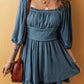 Frilled Neckline 3/4 Sleeve Layered Ruched Mini Dress