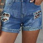 Patchwork Rolled Hem Denim Shorts