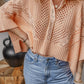 Hollowed Knit 3/4 Dolman Sleeve Buttoned Collared Sweater