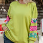 Plus Size Printed Patchwork Sleeve Split Sweatshirt