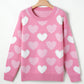 Pearled Heart Print Valentines Crew Neck Sweater