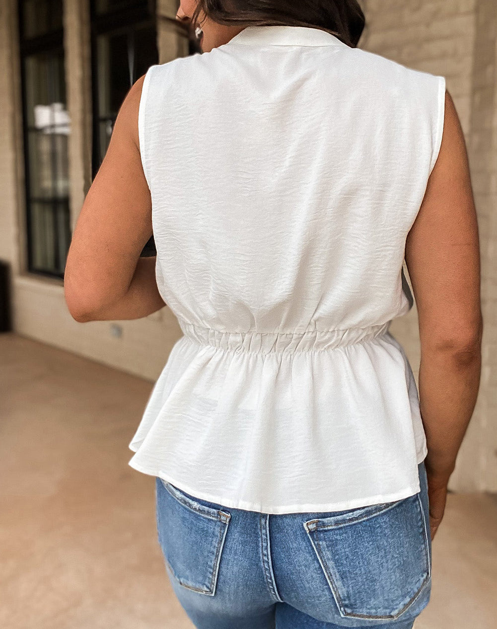 Split Neck Drawstring Waist Sleeveless Shirt