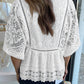 Lace Crochet Hollowed Scallop Hem V Neck Blouse