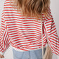 Stripe Drop Shoulder Crew Neck Loose Sweatshirt