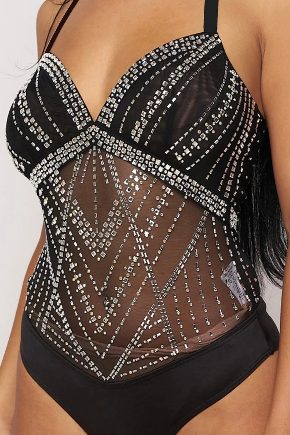 Rhinestone Sleeveless Halter Neck Bodysuit
