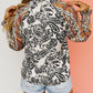 Abstract Print Flounce Sleeve Tasseled V Neck Blouse