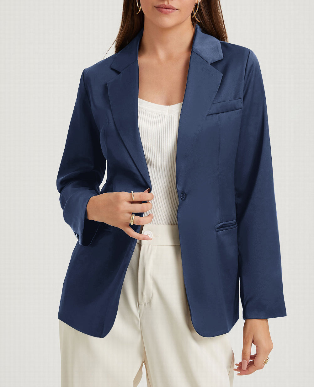 Pocketed Single Button Lapel Neck Blazer