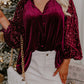 Sequin Patchwork Sleeve Button Up Velvet Top