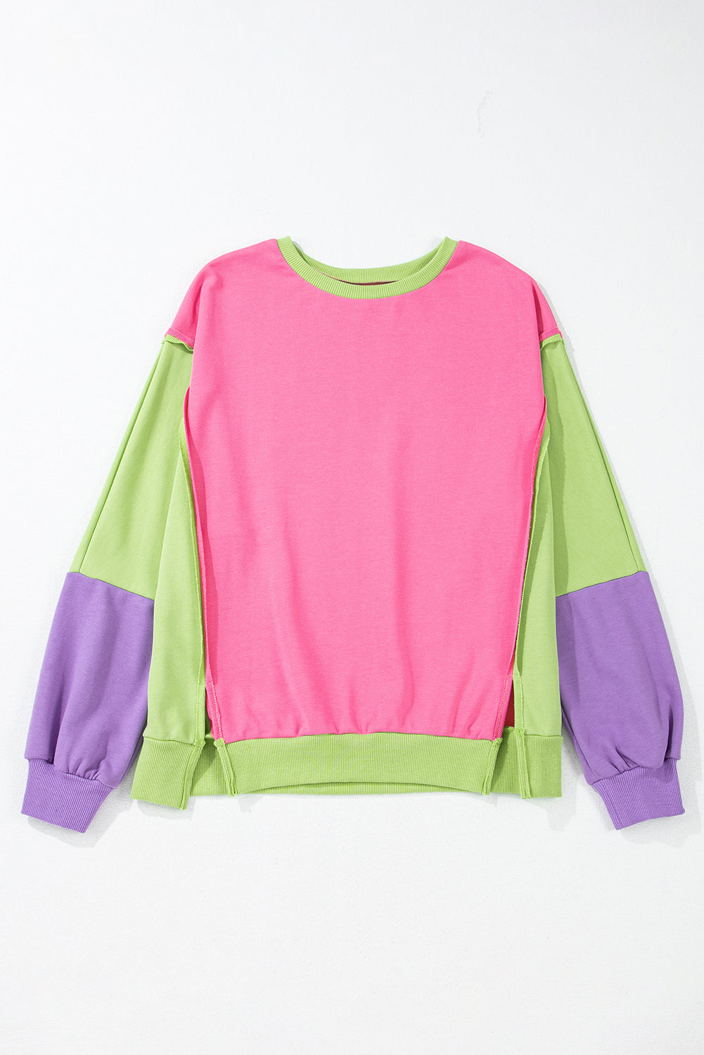 Colorblock Exposed Seam Crewneck Casual Sweatshirt