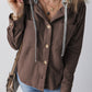 Hooded Drawstring Pockets Corduroy Shacket