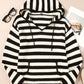 Stripe V Neck Pocketed Drawstring Hooded Sweater