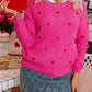 Heart Shape Drop Shoulder Round Neck Sweater