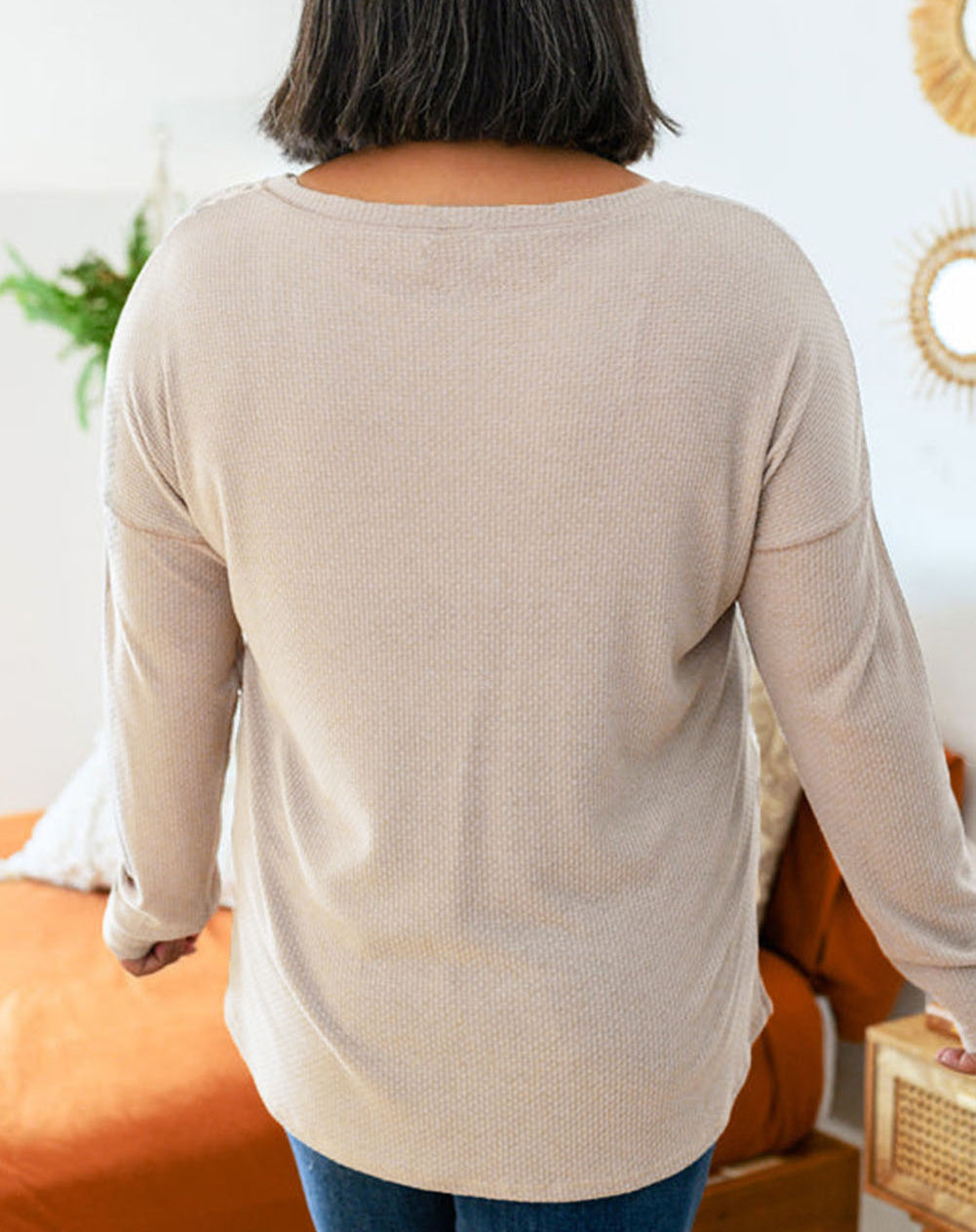 Plus Size Leopard Patchwork Mix Knit Long Sleeve Top