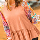 Boho Paisley Mix Print Raglan Sleeve Ruffled Blouse