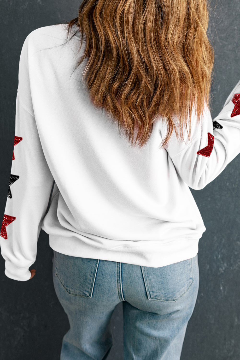 Sequined Touch Down Graphic Star Drop Shoulder Sweatshirt