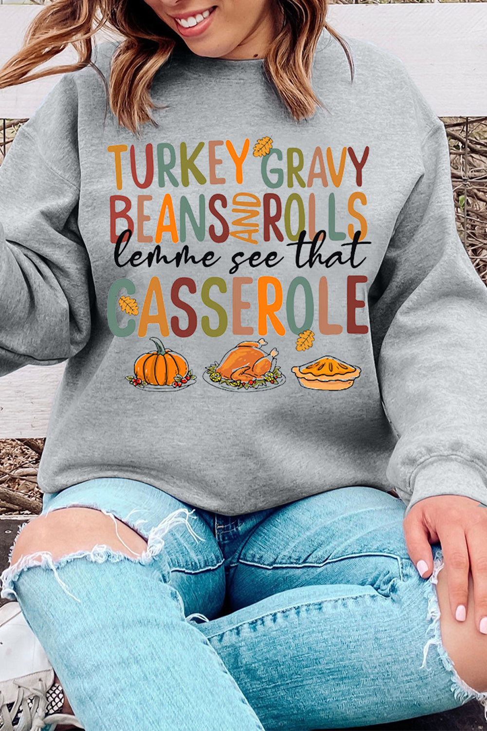 Thanksgiving Slogan Pumpkin Turkey Pie Graphic Sweatshirt