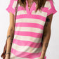 Stripe V Neck Collared Cap Sleeve Top