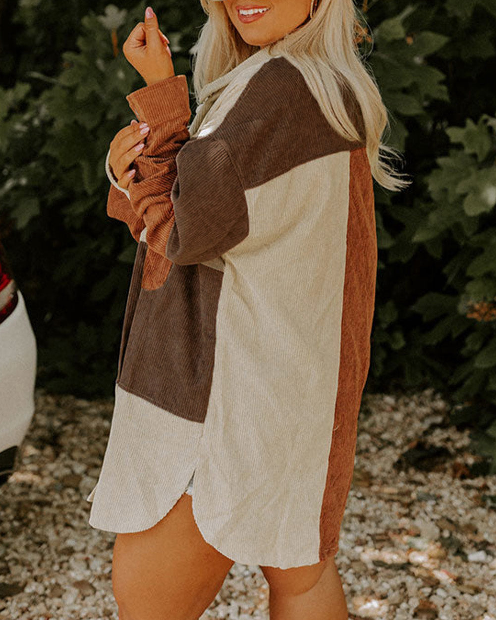 Corduroy Colorblock Pocket Plus Size Jacket