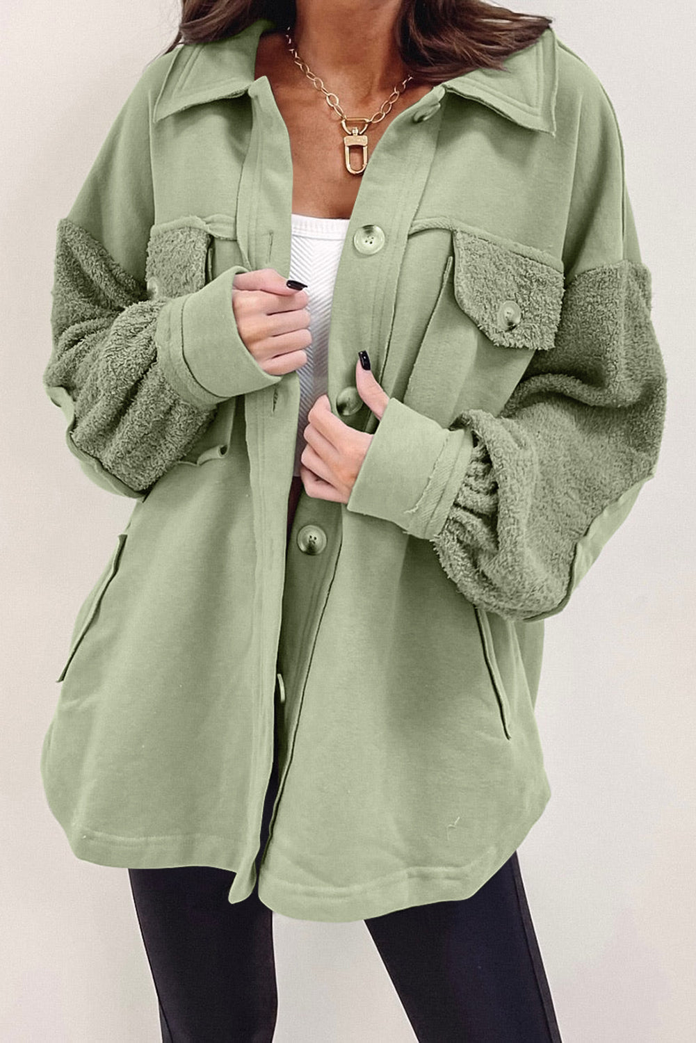 Exposed Seam Elbow Patch Oversized Shacket