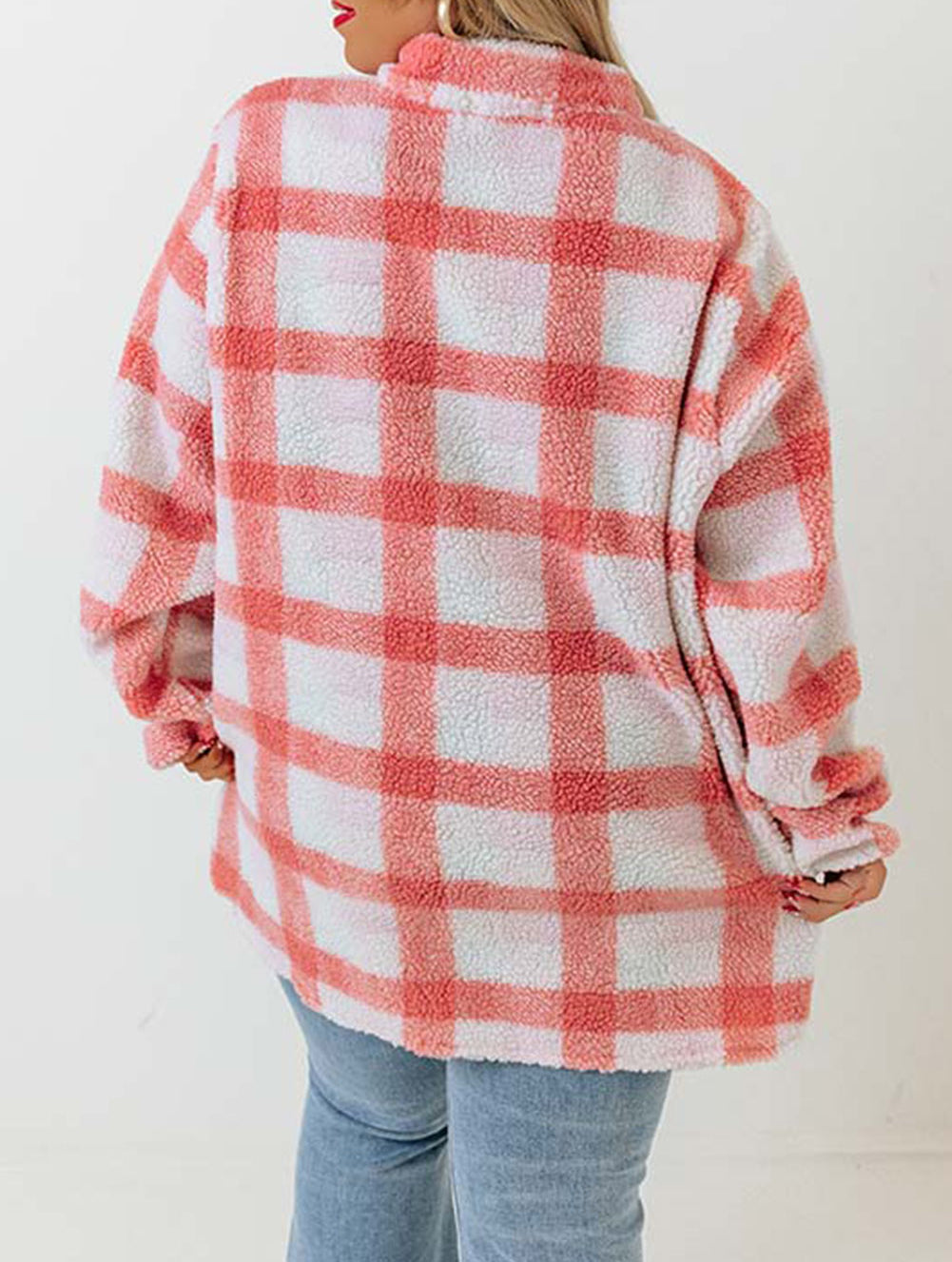 Plus Size Tunic Plaid Sherpa Henley Sweatshirt