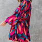 Abstract Printed Belted Puff Sleeve Mini Dress