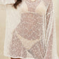 Pompom Mesh Long Sleeve Side Split Beach Cover Up