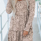 Leopard Animal Print Tiered Long Sleeve Dress
