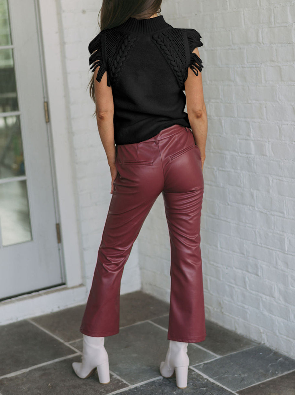 Woven Tasseled Sleeveless Mock Neck Sweater Vest