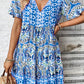 Bohemian Print Tie Neck Ruffle Hem Short Dress