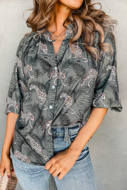 Wild Cheetah Print Half Sleeve Shirt
