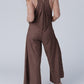 Striped Pleated Wide Leg Pocketed Jumpsuit